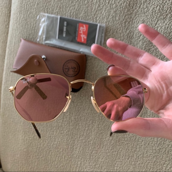 ray ban hexagonal gold copper flash